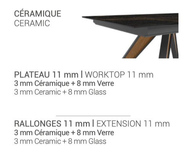 Table en céramique et piètement métal et bois - fixe ou extensible - Halo Bois par Cancio